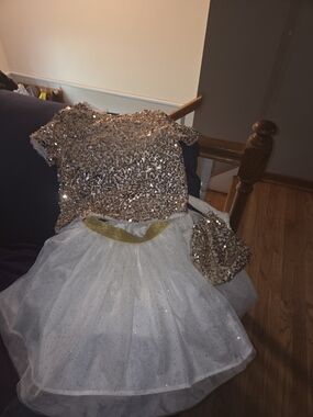 btween Gold Sequin Top White Tulle Skirt Formal Dress
